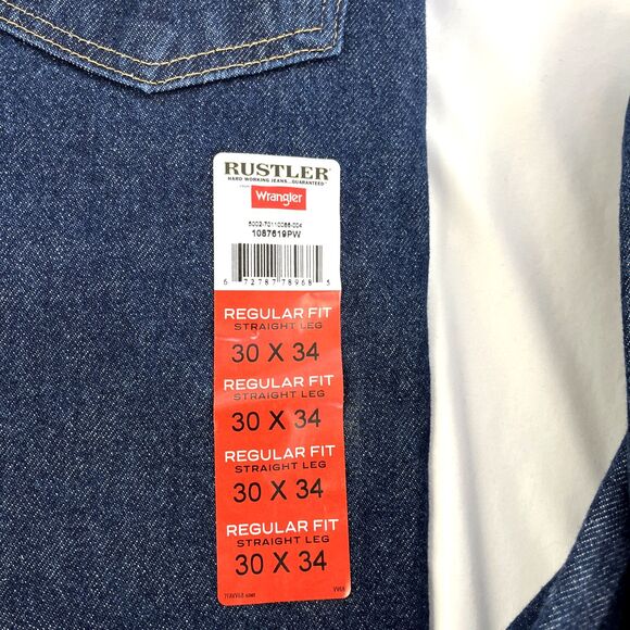 New Mens Rustler By Wrangler Dark Wash Regular Fit Straight Leg Jeans Sz 30x34 - Picture 3 of 8